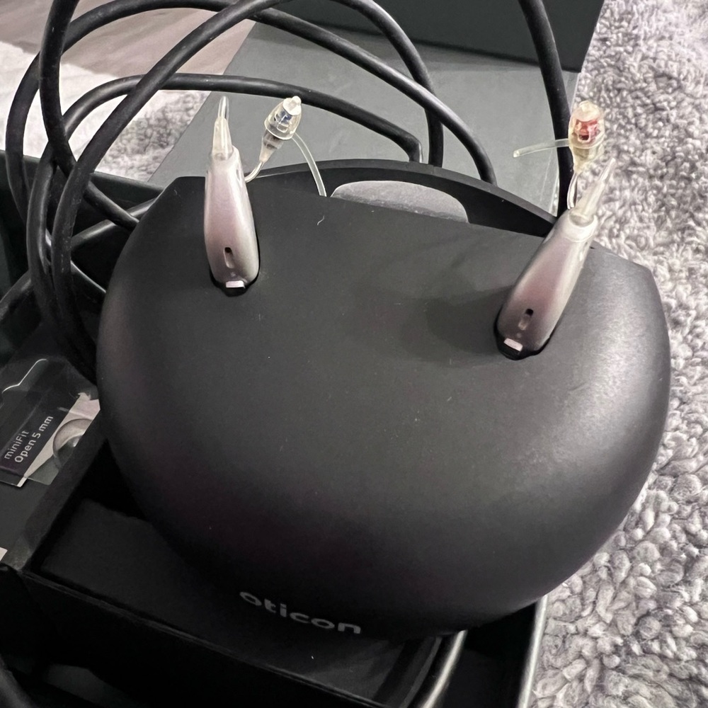 2 Rx Oticon RIC OPN S 2 RIC Silver Hearing Aids with docking station